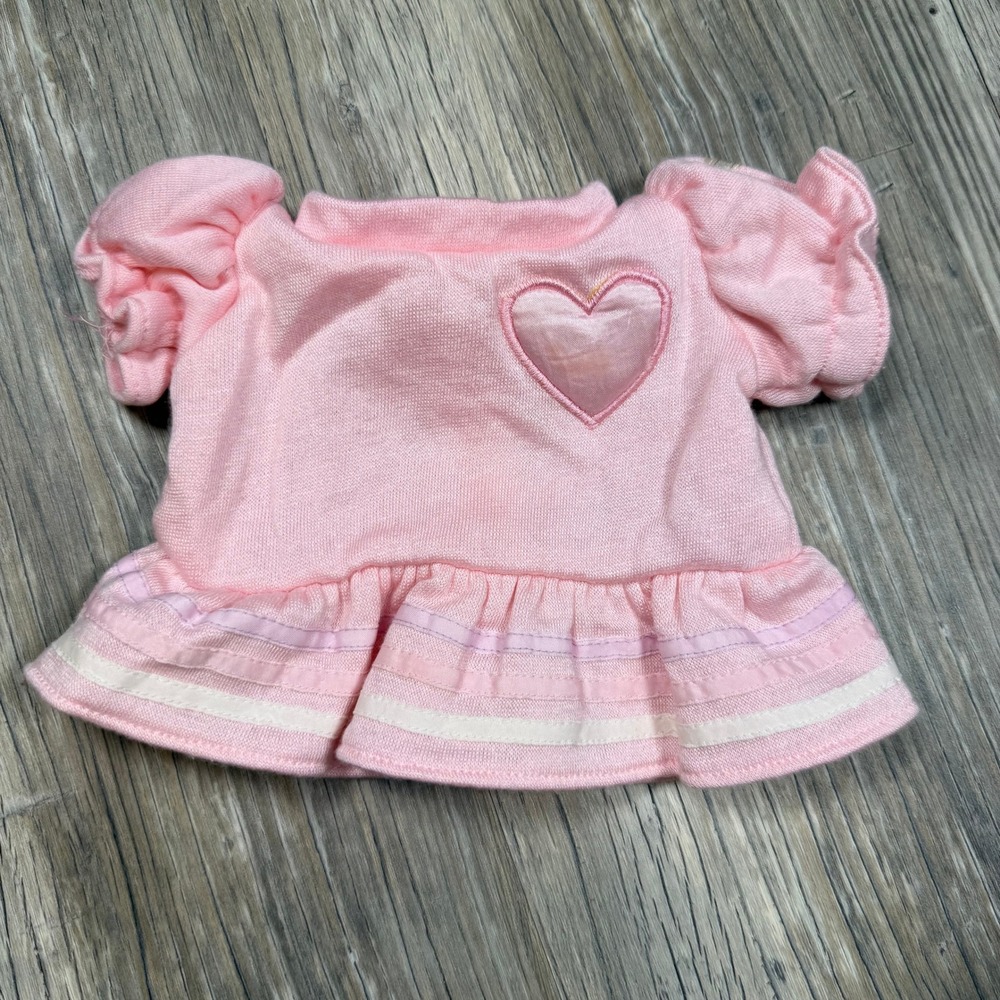 Vintage Cabbage Patch Kids Pink Heart Peplum Doll Short Sleeve Dress Stripe Trim
